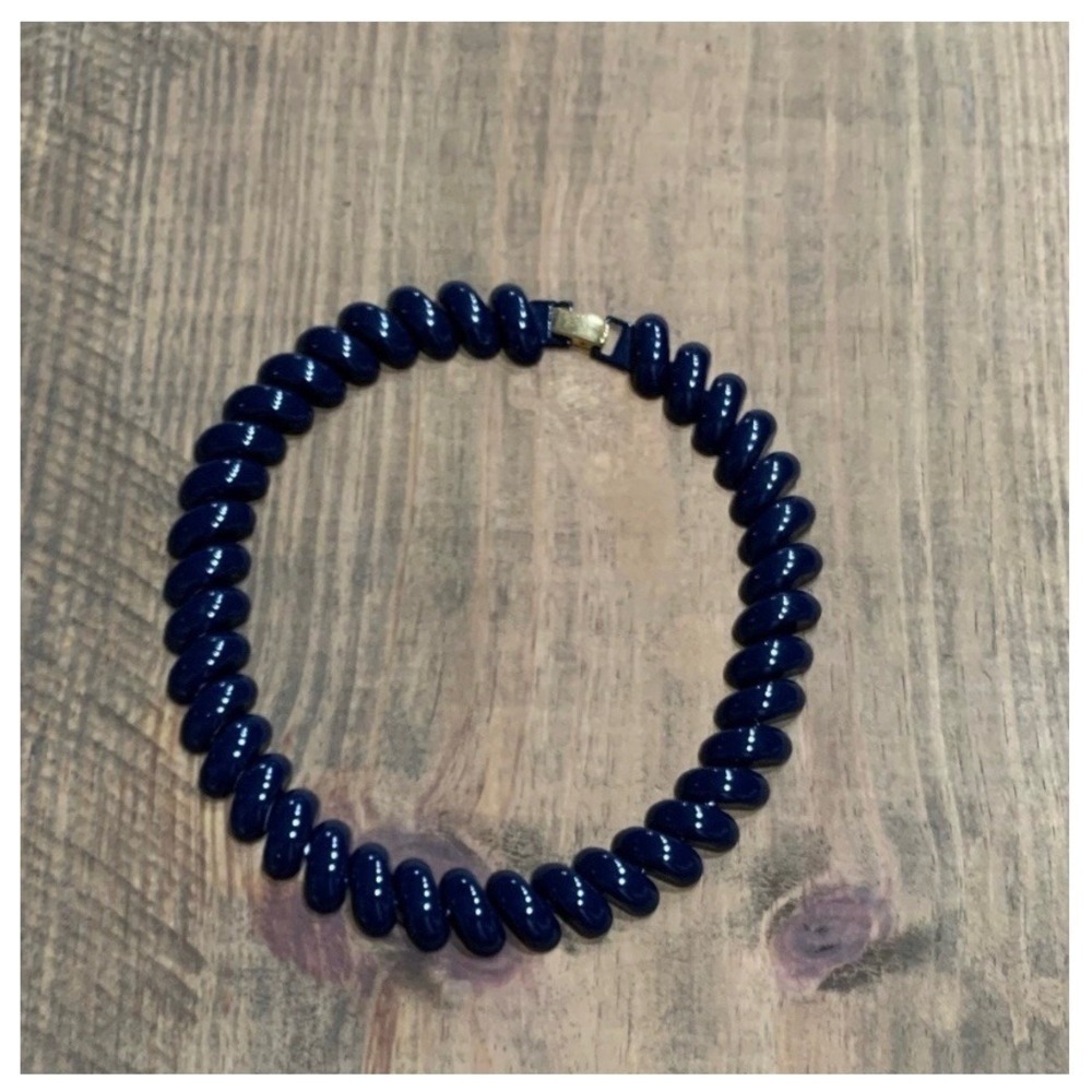 Napier Navy Blue Twisted Bead Necklace Vintage Gold Clasp Retro Minimalist 90s - Picture 3 of 5